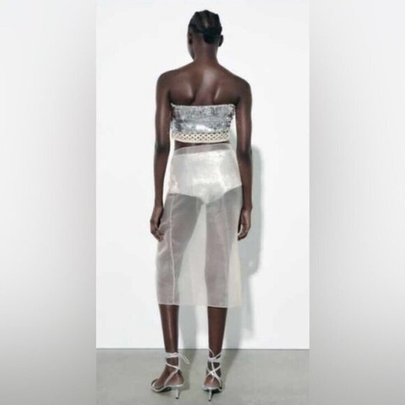 Zara - Ladies, Strapless Contrast Sequin Top - Aged Silver. Size' L. NWT. (1433) - Picture 5 of 13